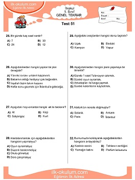 ilkokul 1. Sınıf Genel Tekrar Testleri 